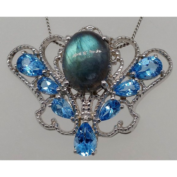 Chuck Clemency Blue Gemstone Topaz Pendant Necklace STS 925 Sterling Sparkly! - Picture 8 of 14